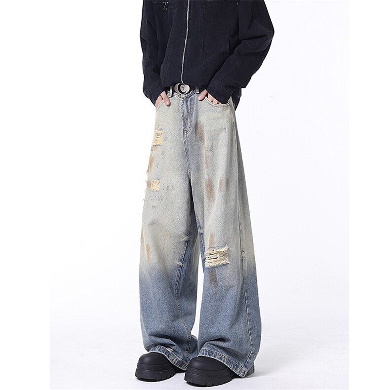 N123-P85现货直播款男女宽松直筒牛仔裤涂鸦美式潮流阔腿裤，男装牛仔裤，电商B327