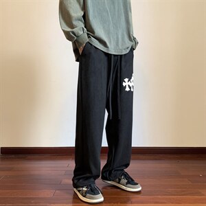 新款麂皮绒十字架皮刺绣高街休闲裤M-5XL XZ604-KP85-P55控68图片