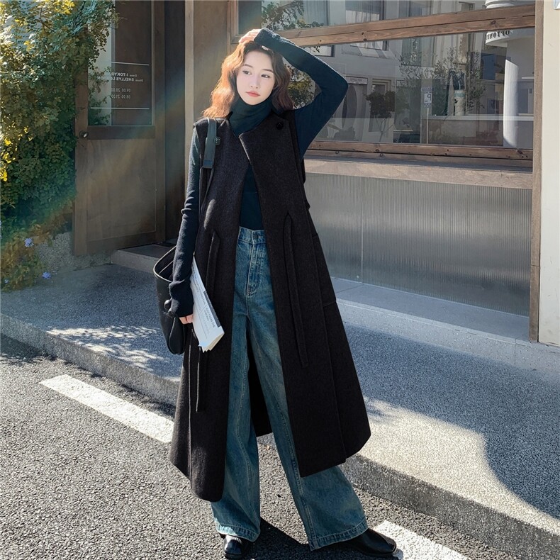 现货主推~冬季新款长款双面呢羊毛马甲大衣2B237-6091-P280K388,女装毛呢外套,2B237