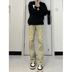 美式高街vibe拼接黄泥牛仔裤修身直筒裤XZ310A-4-NZ27JG，男装牛仔裤，星座310A-4