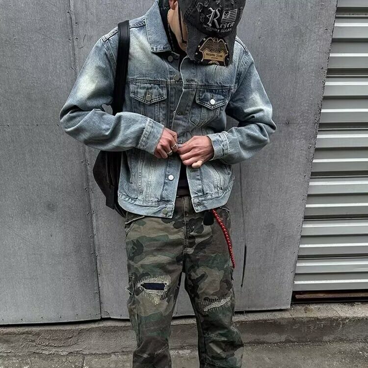 美式复古蓝色牛仔外套男2025秋季新款高街痞帅宽松少年感夹克上衣,男装工装外套,星座1210-1