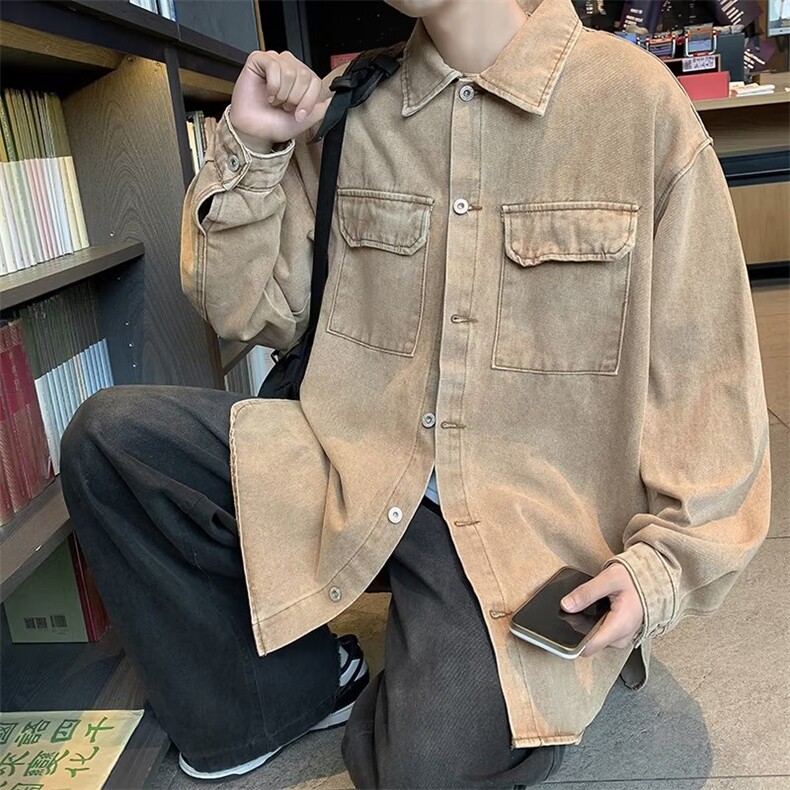 港风男牛仔夹克工装口袋休闲外套加厚衬衫JK019P65,男装夹克,星座1013-1