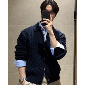 秋季新款男士毛衣休闲宽松复古外套韩版麻花纹针织开衫 M9202图片