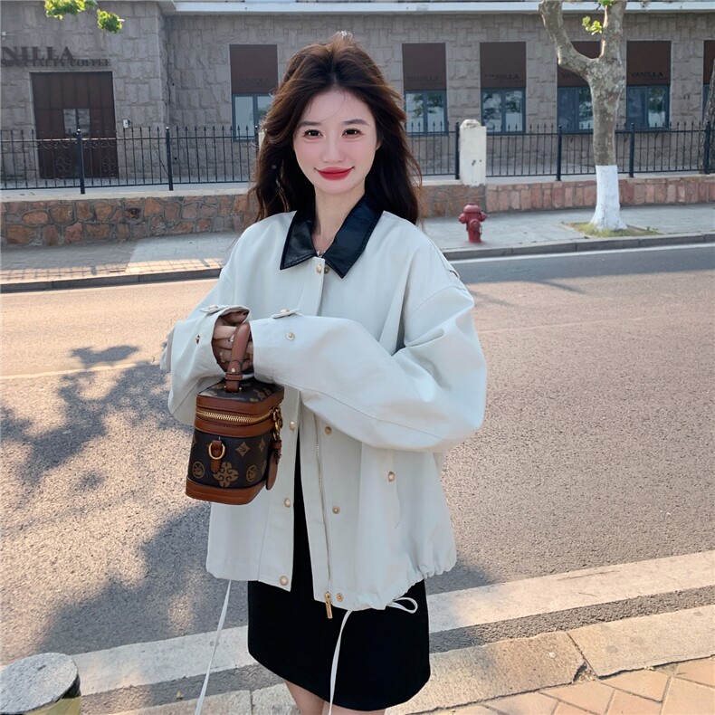 小个子休闲风松弛感撞色翻领外套女秋季2025新款韩系时尚炸街夹克,女装短外套,2C168