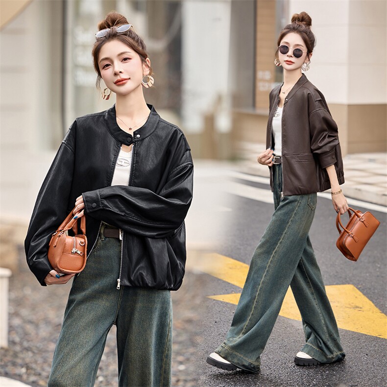 海宁蛋白皮超柔软短款休闲夹克皮衣显高显瘦百搭外套秋女，女装皮衣，江南女神