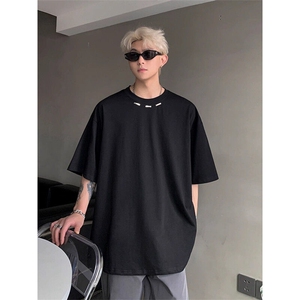 【网图】W51-P38美式街头cleanfit痞帅设计感圆领五分袖潮短袖T恤图片