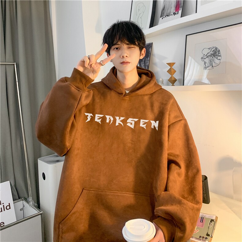 2023美式高街潮流新款麂皮绒宽松连帽卫衣JK23521特批45控78,男装卫衣,星座605(原A050)