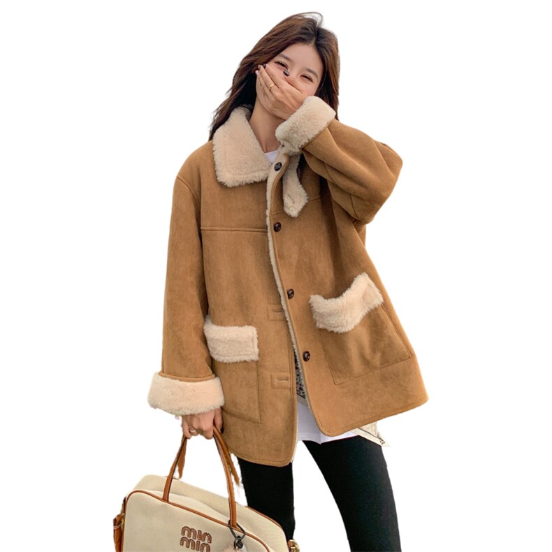 大货两面穿羊羔毛外套C258T08P195K298,女装短外套,2C258