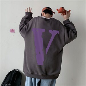 WY71紫色大V圆领卫衣中性港风P45控68，男装卫衣，星座508（原C305）