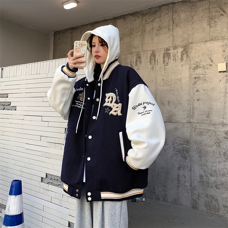 美式复古棒球服棉服外套学生女秋冬高街连帽情侣夹克insC354-110,男装夹克,星座911-2(原星座613-2）