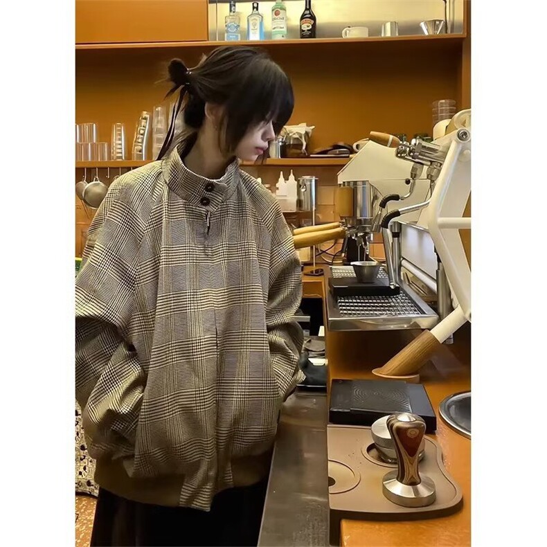 网图A87-特P78老钱风千鸟格哈灵顿休闲夹克外套男女,男装夹克,电商B369（原A024）