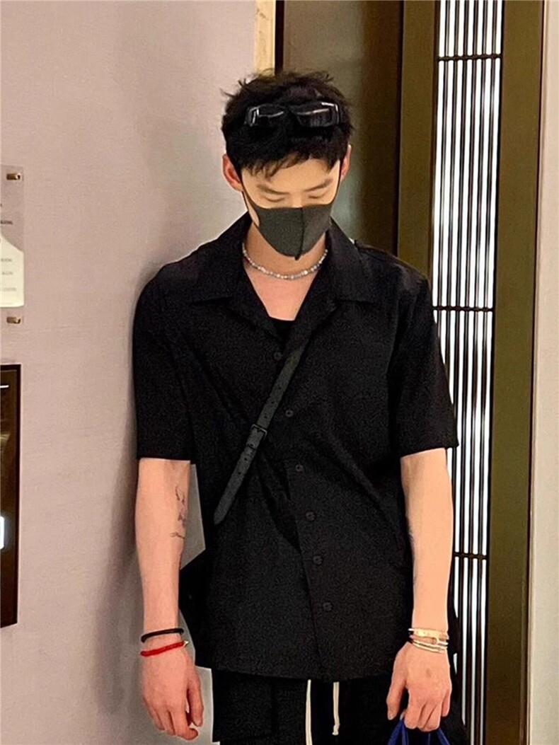 抖音得物二开高品质25夏季中性风冰丝休闲衬衣垂感宽松上衣DT21,男装衬衫,电商A486