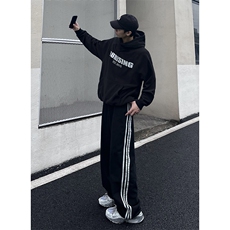 B221美式ins高街小众宽松三条杠运动牛仔裤LK23130-P60控78，男装牛仔裤，电商B221
