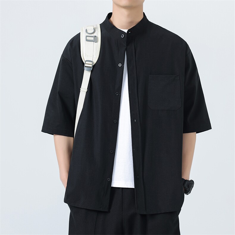 夏装立领短袖衬衫男纯色冰丝垂感大码衬衣CS604P28，男装T恤，电商C323