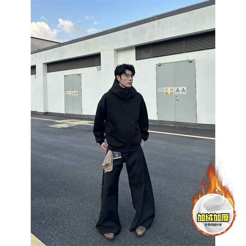480G重磅加绒硬挺boxy男女秋冬美式高街防风高领卫衣开衫厚外套,女装短外套,电商A486