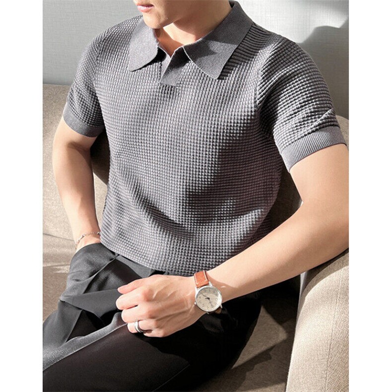 男士薄款针织冰麻短袖t恤夏季青年修身POLO衫帅气商务潮M902，男装Polo衫，星座1116A-2（原606A-1）