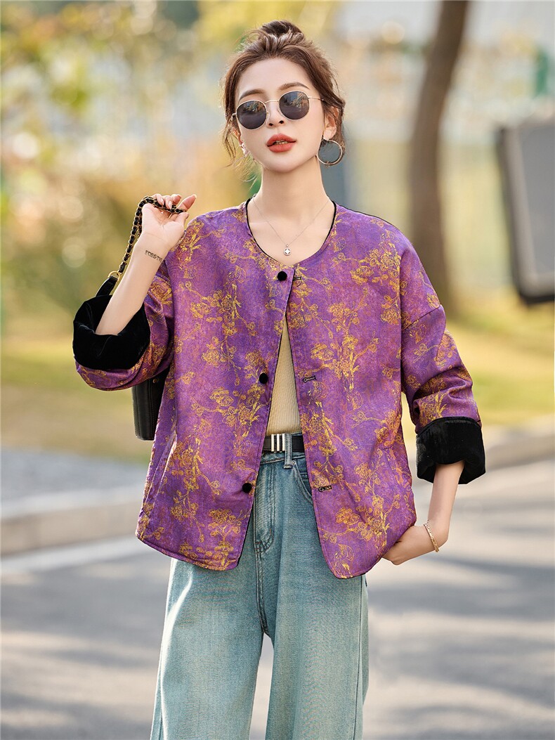 丝绒提花新中式g风AB面两面穿高品质外套,女装短外套,采品优优