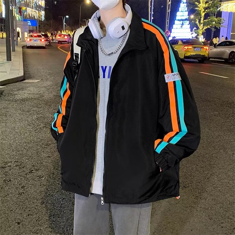 夹克男长袖拼色条纹高街帅个性2023春秋新款ins宽松外套W5037-P41,男装夹克,星座412-3