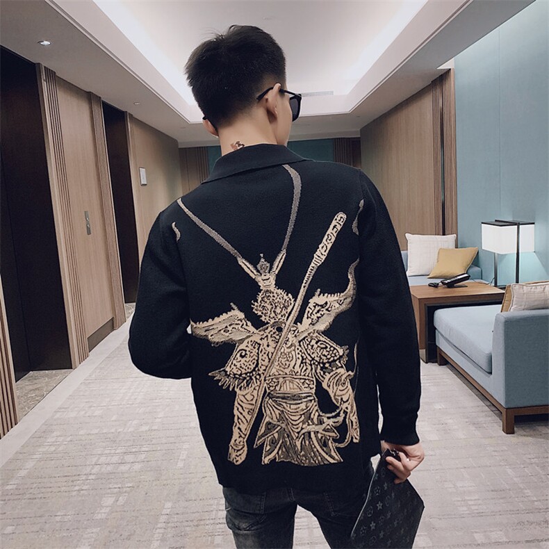 春款社会小伙针织外套开衫长袖翻领毛衣修身齐天大圣V1029-P95，男装针织衫/毛衣，星座308A