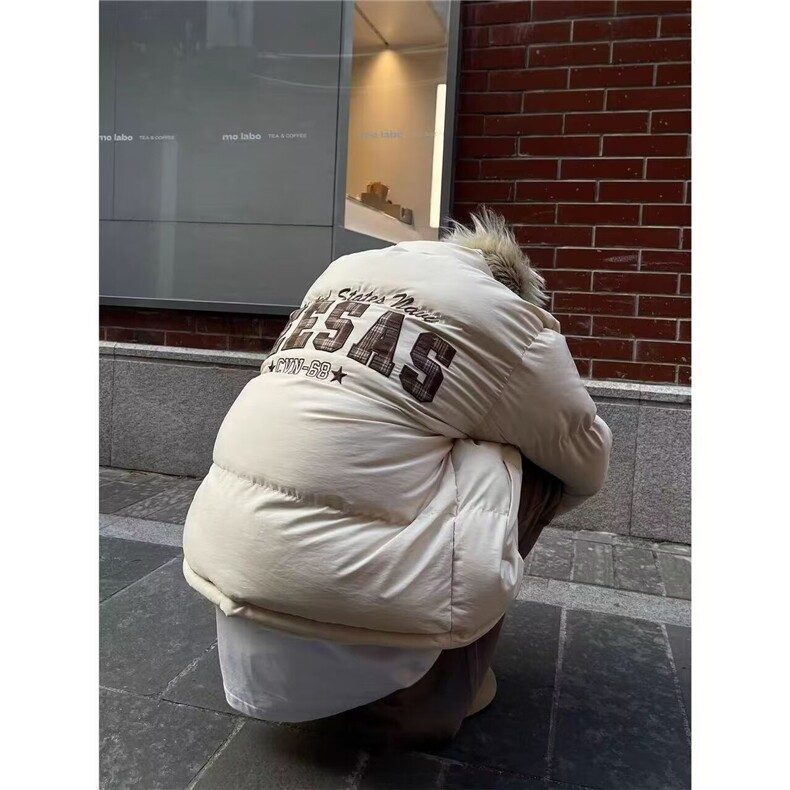 百搭新款时尚潮流慵懒流行原版贴布刺绣加厚假两件棉服气质日系,男装棉衣,星座506A