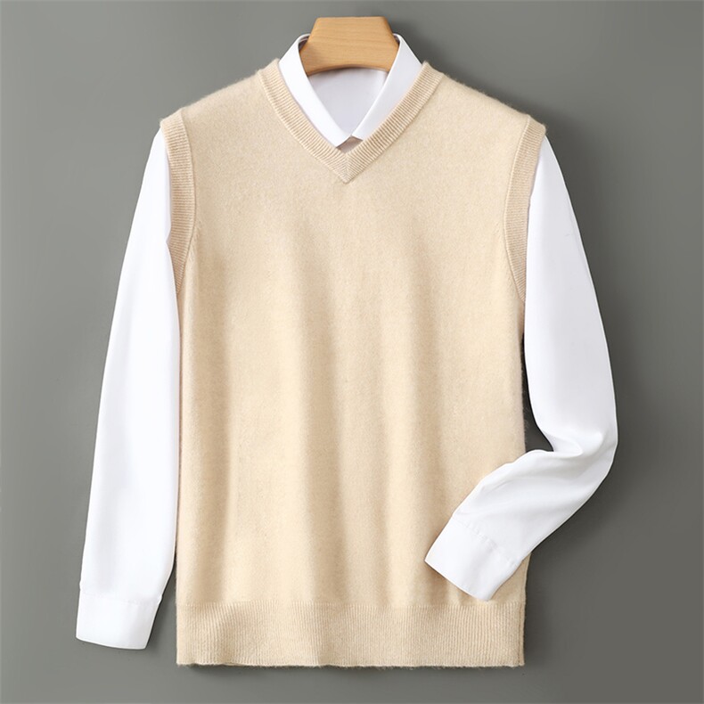 2025年秋季时尚百搭通勤简约休闲V领马甲，男装背心/马甲，蒙亿羊绒