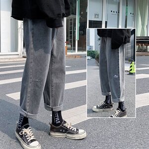 牛仔裤男生潮牌直筒裤宽松韩版潮流秋冬季新款百搭休闲KN65-P40图片