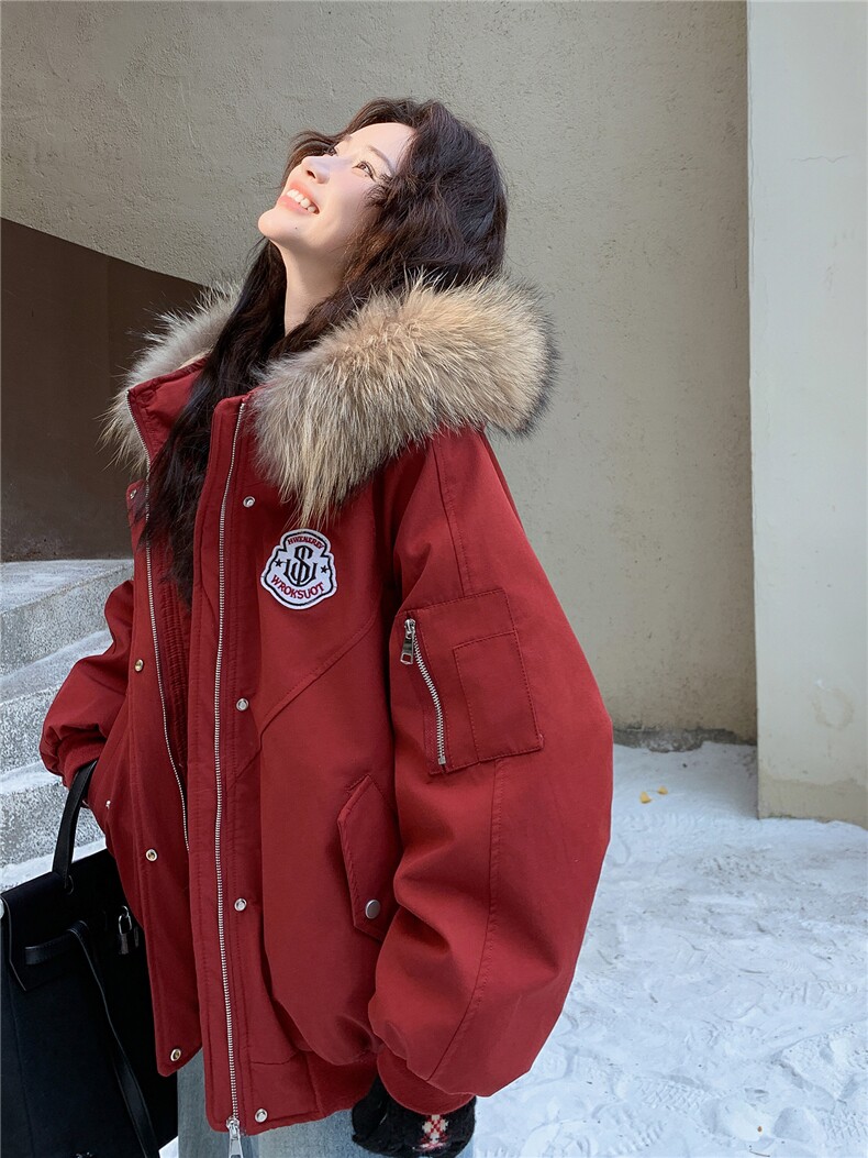 狐狸毛羽绒服女欧洲站2025冬新款加厚面包服潮服保暖派克服,女装羽绒服,玖莱伊