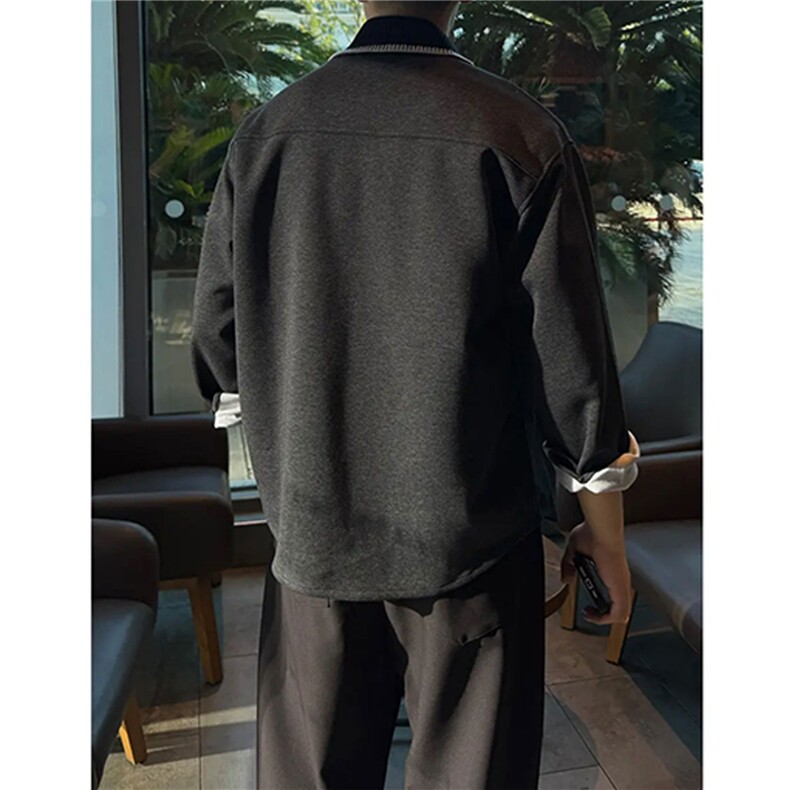 撞色翻领老钱风长袖外套男宽松长袖卫衣开衫,女装短外套,星座410-7