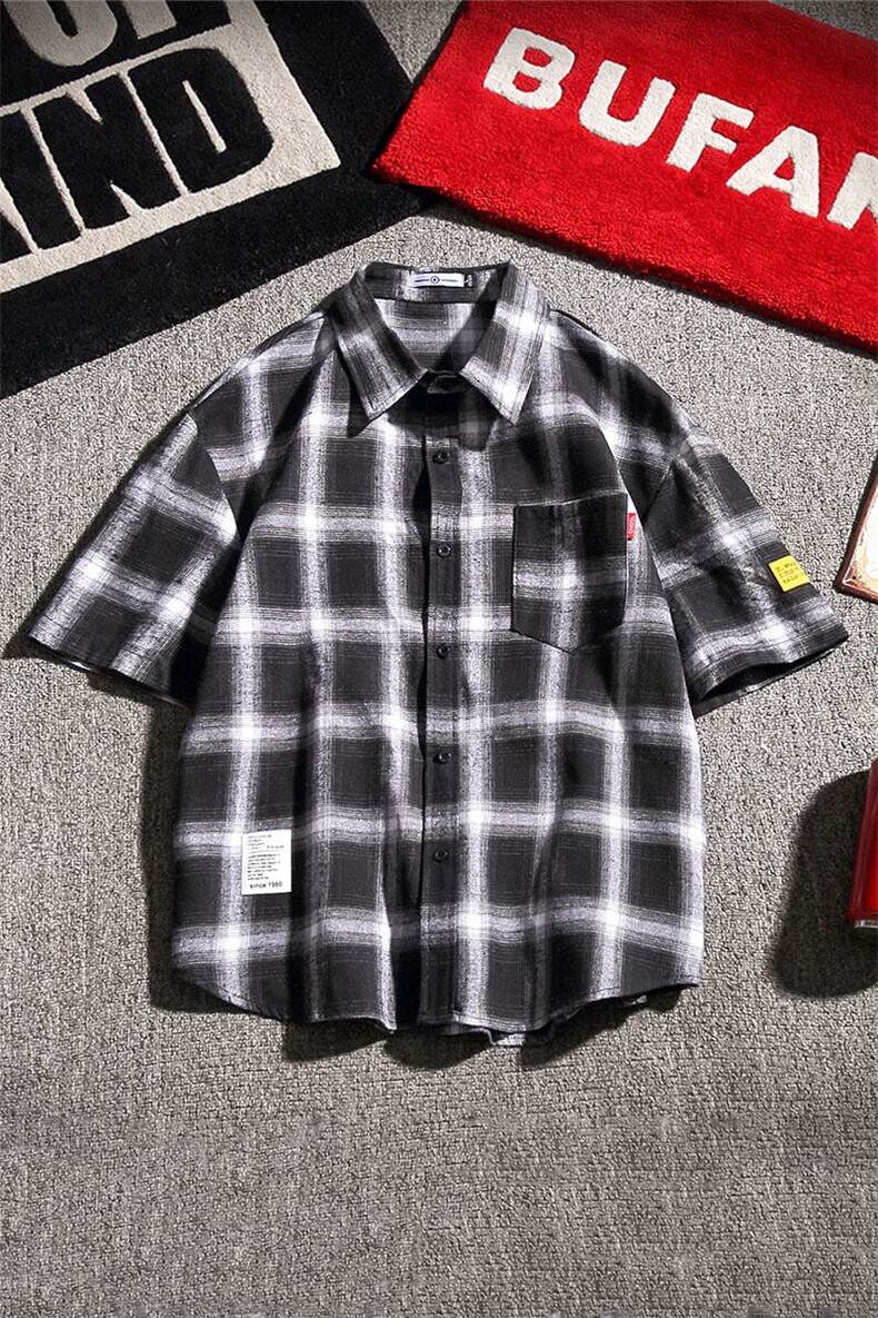 男士港风格子休闲短袖衬衫夏季大码日系款号C741P30【特价】,男装衬衫,电商A007