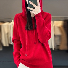 慵懒风安迪绒带帽毛衣女春秋打底衫宽松卫衣连帽针织衫内搭帽衫，女装针织衫/毛衣，大美人包芯纱店