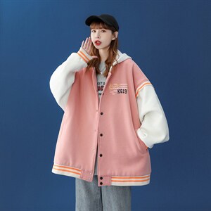 中性风 2026秋季新款连帽棒球服字母印花拼色夹克外套G108P75控98图片