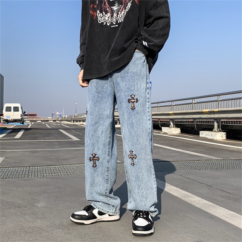 欧美ins潮牌高街vibe风裤子男女炸街十字架牛仔裤男N0113-P43,男装牛仔裤,星座308B-1