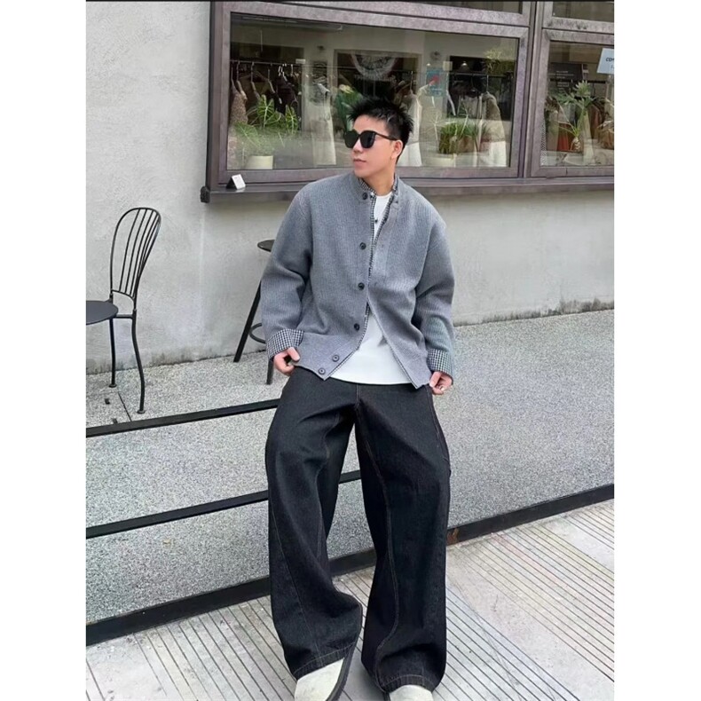 现货假两件针织衫开衫衬衫领拼接毛衣外套W6180-特P75,男装针织衫/毛衣,星座1212