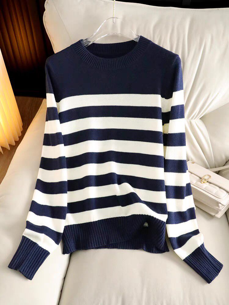 圆领时尚气质百搭简约纯色长袖显瘦针织衫，女装针织衫/毛衣，昂家羊绒