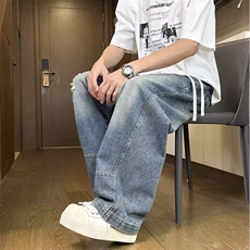 新款牛仔裤男美式复古水洗渐变男款阔腿裤痞帅直筒裤子N9810-P45，男装牛仔裤，星座208-5