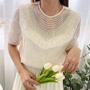 珍珠领蕾丝上衣,其它,PURE