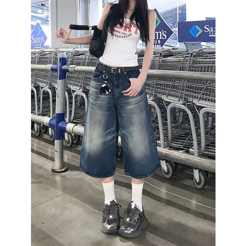 AK2288-P50美式夏季2026新款高腰宽松阔腿七分牛仔短裤,男装牛仔裤,星座617A-2