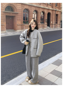 宽松减龄呢子大衣灰色复古宽松毛呢外套女秋冬图片