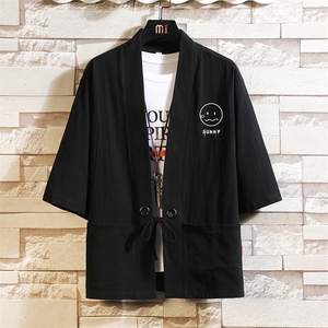 HF59072-P40风汉服男开衫外套七分袖道袍 砖墙挂拍图片