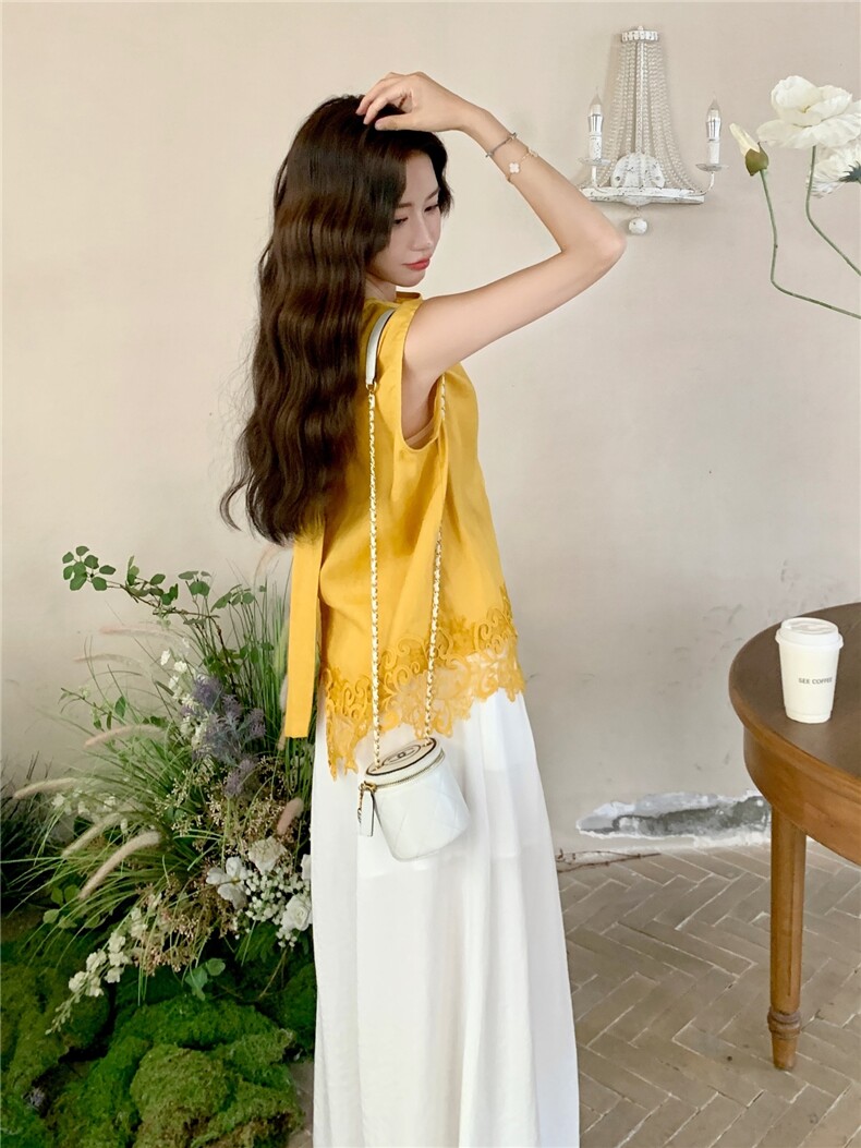 韩系蕾丝拼接背心套装女2025夏季新款时尚休闲阔腿裤百搭两件套,女装套装/套裙,蝶眷