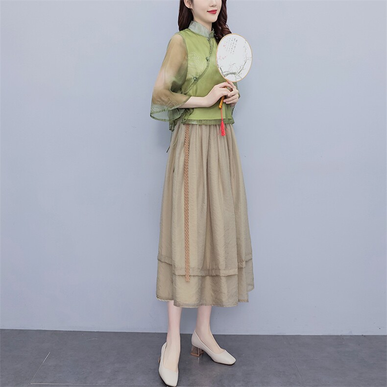 芷墨超仙小洋装新中式俩件套套装茶服改良汉服上衣半身裙俩件套女,女装套装/套裙,芷墨服饰