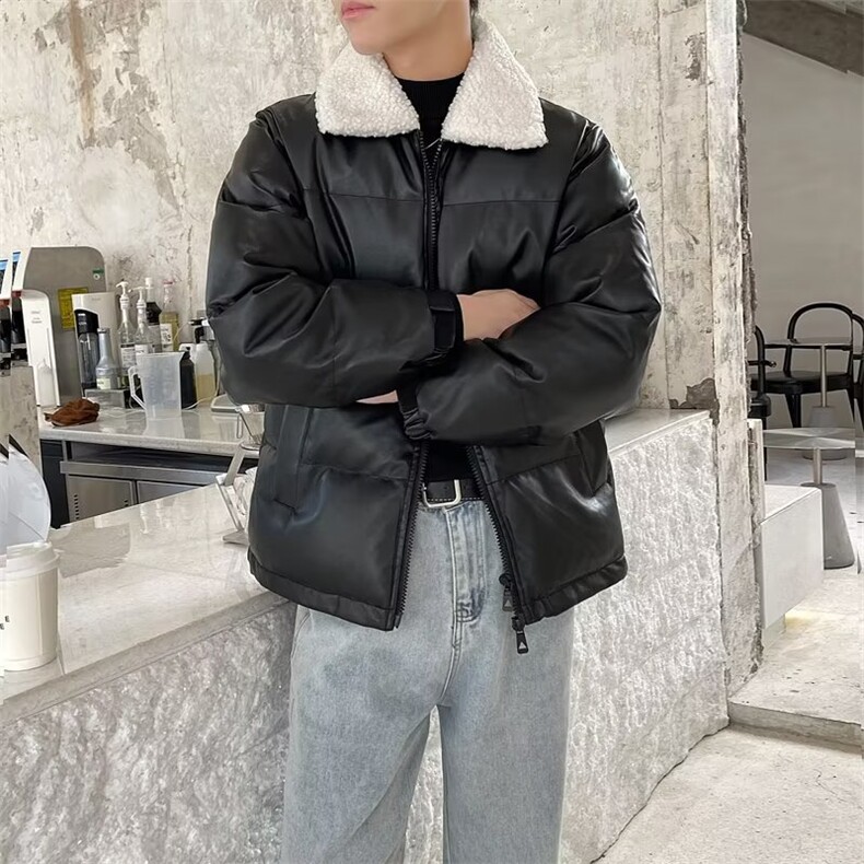 羊羔毛领pu皮棉服男款冬季潮牌加厚重型防寒服轻熟风棉衣外套MA21,男装棉衣,星座1116A-2（原606A-1）