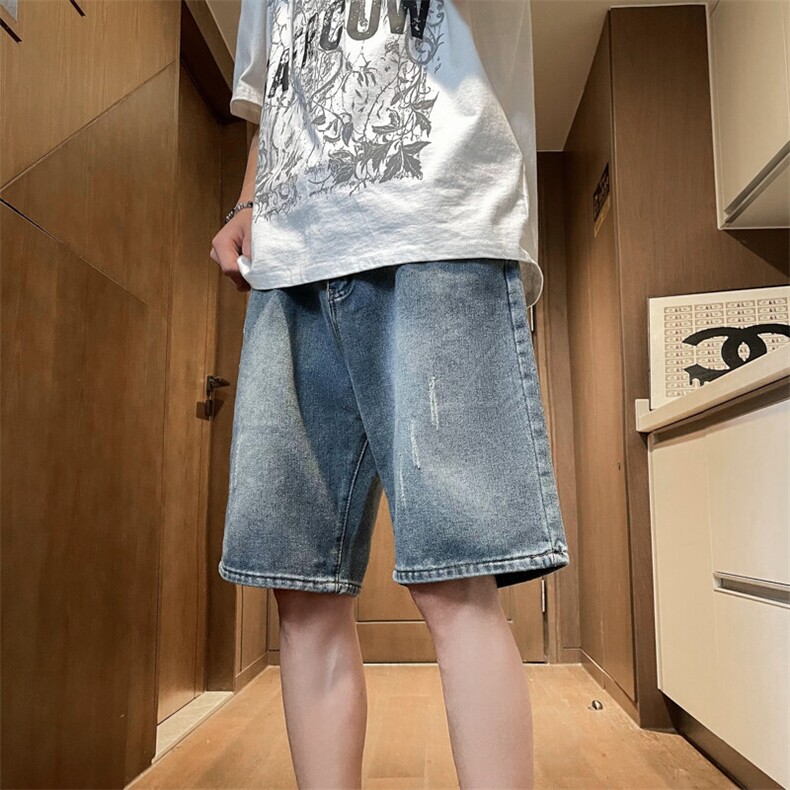 夏季男士休闲宽松直筒牛仔短裤薄款简约款五分裤YM713P37,男装牛仔裤,星座1013-1