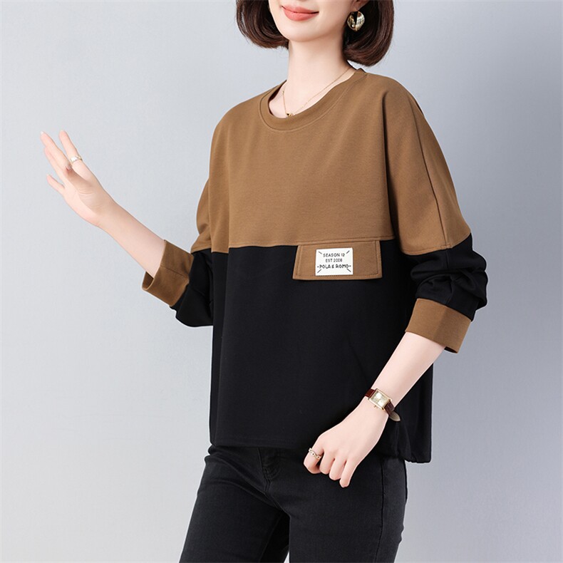 2024秋新品拼接款套头卫衣863款宽松型常规棉,女装卫衣/绒衫,秋牧寒烟