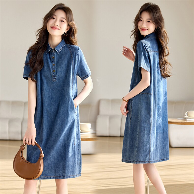 8535夏装休闲牛仔宽松连衣裙，女装连衣裙，文熹诺