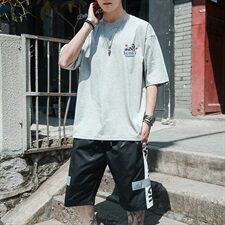 夏季短袖t恤男士套装帅气潮男潮牌韩版潮流衣服DS773T，男装T恤，电商A102
