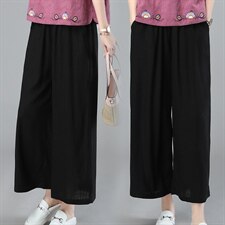 2023夏季新款简约时尚松紧腰休闲棉麻九分阔腿裤，女装休闲裤，独衣靓