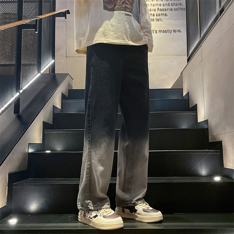美式高街渐变色牛仔裤港风男女高级垂感直筒阔腿裤B381-1/773P48,男装牛仔裤,电商B381-1