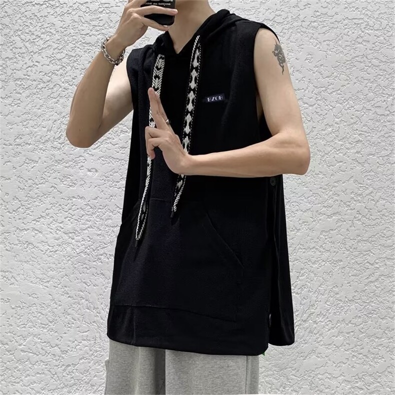 背心男潮流侧排扣宽松运动坎肩青少年高街连帽无袖t恤衫BX36P35,男装背心/马甲,星座410-2
