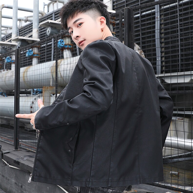 春秋韩版潮流帅气修身PU皮衣男短款青年皮夹克机车服外套813-P55图片